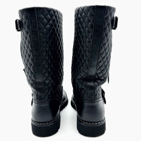 CHANEL Black CC Logo Quilted Moto Boots Size 38 Leather - Picture 6 of 13